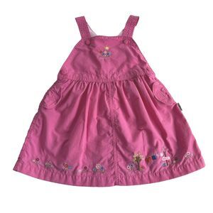 Vintage Y2K Oshkosh Toddler 24M Floral Bird Tree Car Pink Overall Jumper Dress